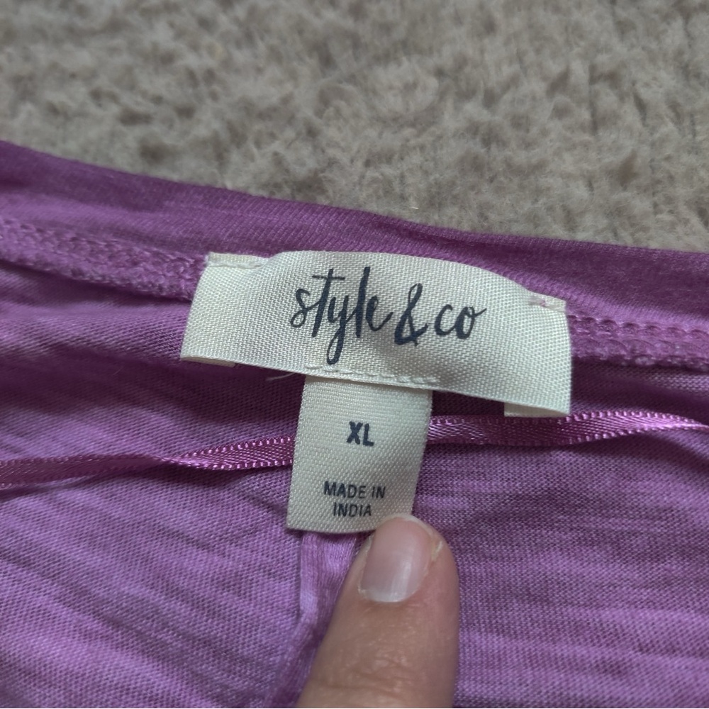 Style & Co. Seamed High-Low Top Long Sleeve Asymmetrical Tunic Pink Purple Tee - Picture 4 of 8